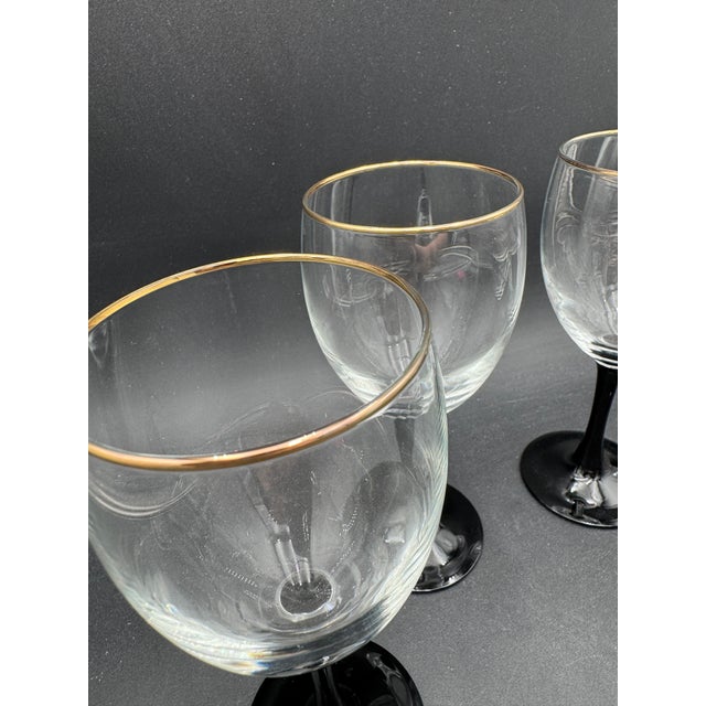 1970s French Stemware by Luminarc Black Tulip Base Mid Century Wine Glasses, Made in France- Set of 4 For Sale - Image 4 of 6