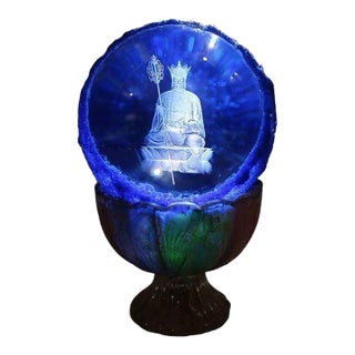 Late 19th Century Buddhist Relic Sphere With Ksitigarbha, 1520g, Blue Crystal Ball For Sale