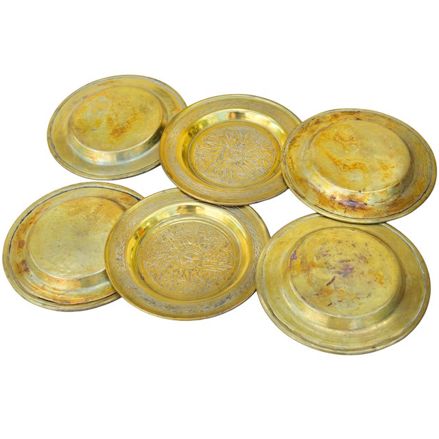 Early 20th Century Early 20th Century Hand-Engraved Moorish Calligraphy-Patterned Coasters- S/6 For Sale - Image 5 of 5