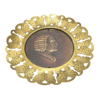 Vintage Ornate Brass Butterfly Frame With j.s. Bach Portrait Print For Sale