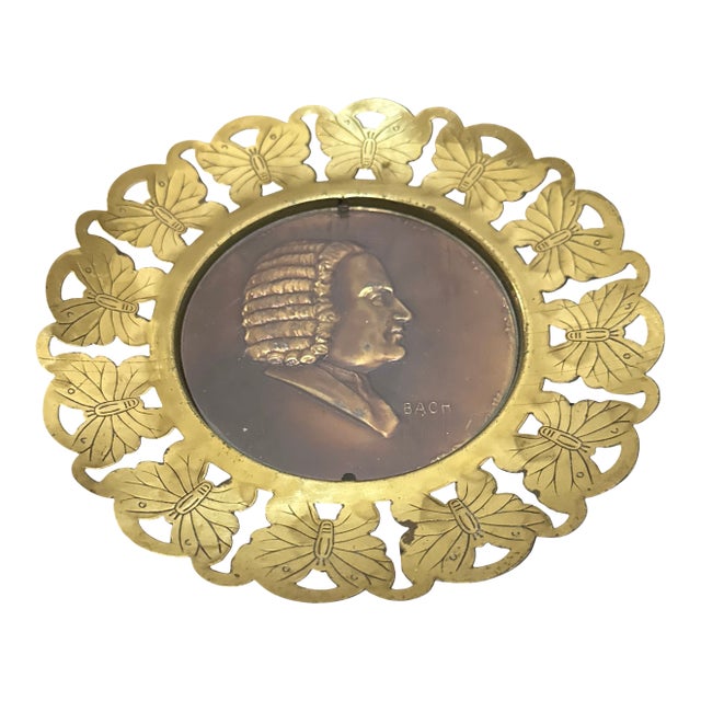 Vintage Ornate Brass Butterfly Frame With j.s. Bach Portrait Print For Sale