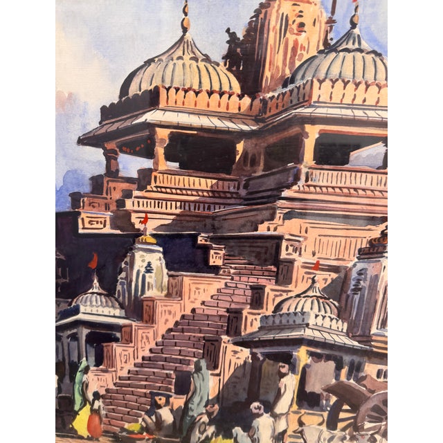 Late 20th Century Siva Temple + Bundi Gate Original Watercolor Painting, Framed For Sale - Image 5 of 12