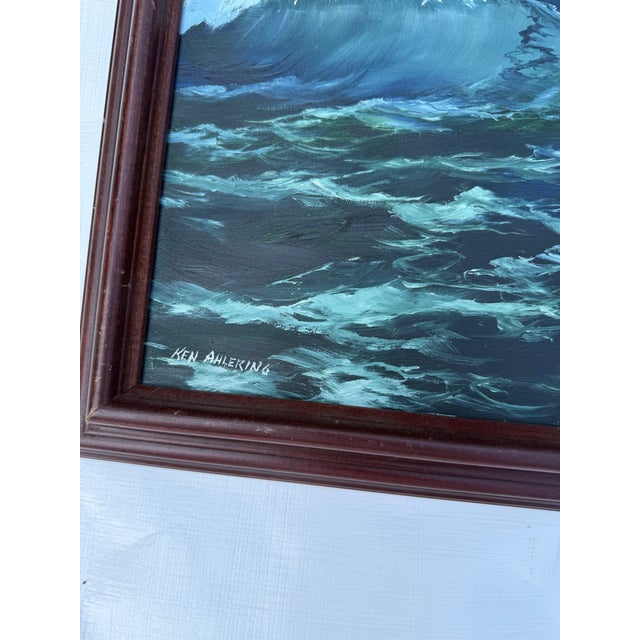 Traditional Original Nautical Seascape Oil Painting in Frame, Signed by Artist For Sale - Image 3 of 6