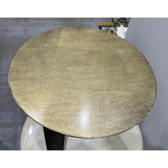 James Mont Under Beveled Three Legged Silver Leaf Style Modern Drinks Table For Sale - Image 4 of 9