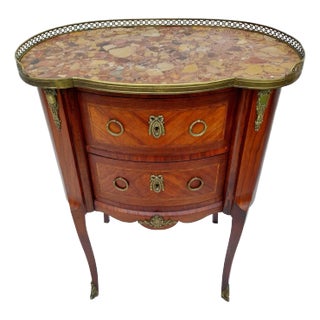 1980s Vintage French Marquetry With Inlay Bespoke Shaped Chest of Dravers With Galleried Top For Sale
