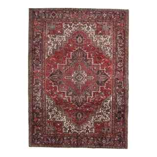 Vintage Hand-Knotted Persian Heriz Rug 6'7" X 9'3" For Sale