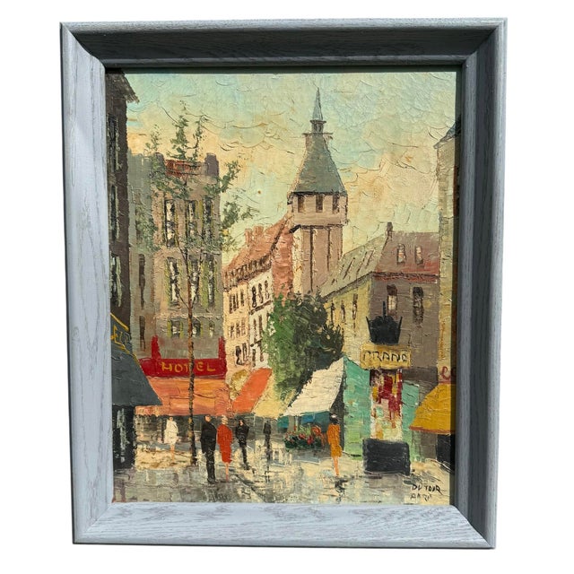 Vintage Mid 20th Century Framed Impressionist Oil on Canvas Painting “Bustling Paris Street Scene” by Artist Bernard Dufour For Sale - Image 12 of 12