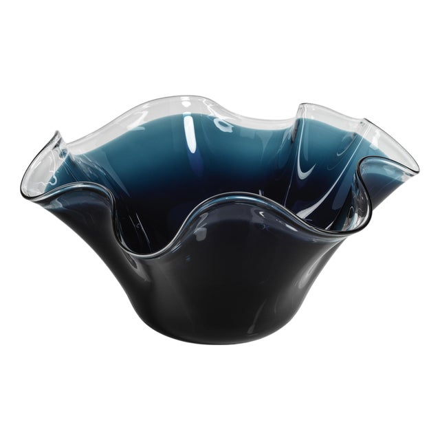 Vellerti 9.25 Tall Wave Glass Bowl, Blue For Sale