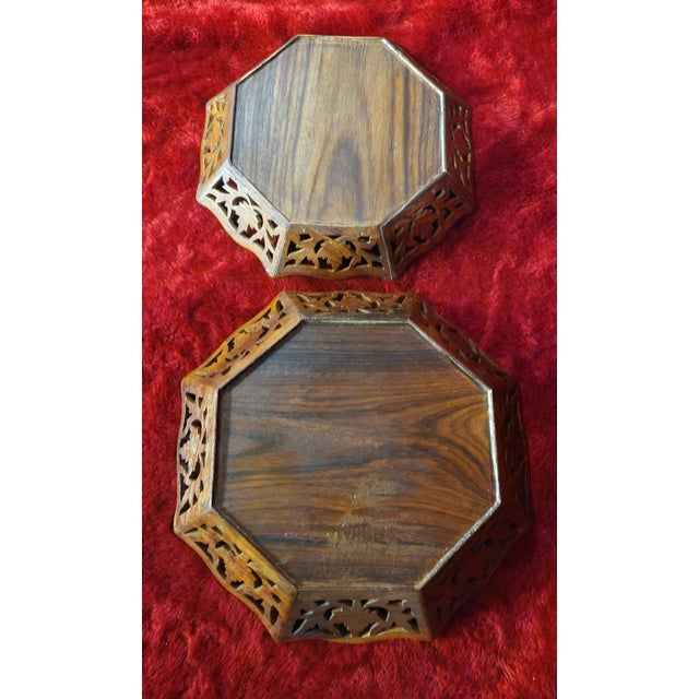 Pair East Indian Decorative Wood Carved Inlay 1960s For Sale In Denver - Image 6 of 7