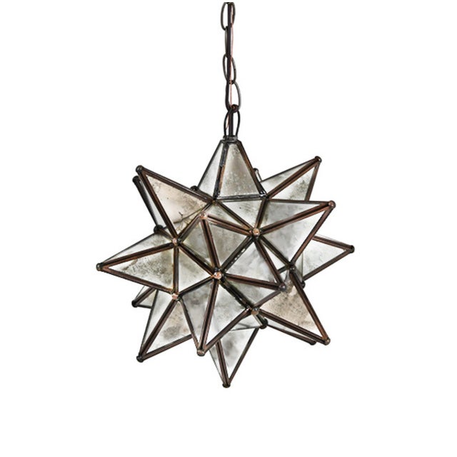 Rustic Matthew Izzo Home 12" Antique Mirror Moravian Star Pendant Light With Oxidized Metal Trim For Sale - Image 3 of 5