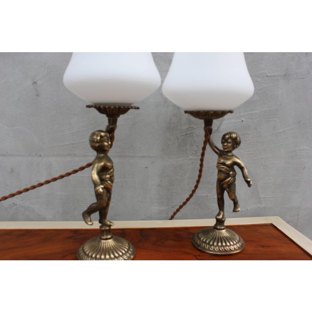 1970s Vintage Cherub Bedside Lamps in Brass For Sale - Image 5 of 10