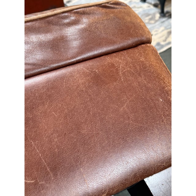 Rustic Leather Storage Ottoman, Cognac For Sale - Image 9 of 12