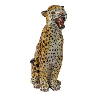 Vintage Hand Made Italian Ceramic Leopard Sculpture For Sale