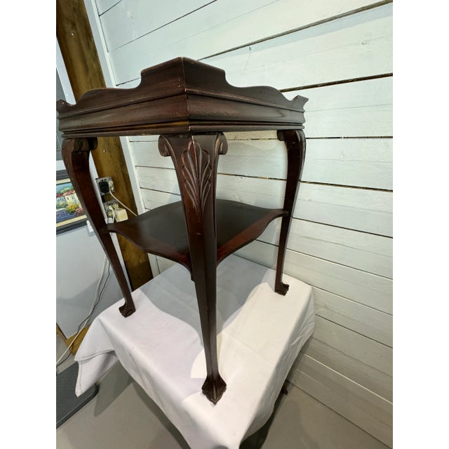 1940s 1940s Chippendale Style Gallery Top Two Tiered Claw and Ball Table For Sale - Image 5 of 9