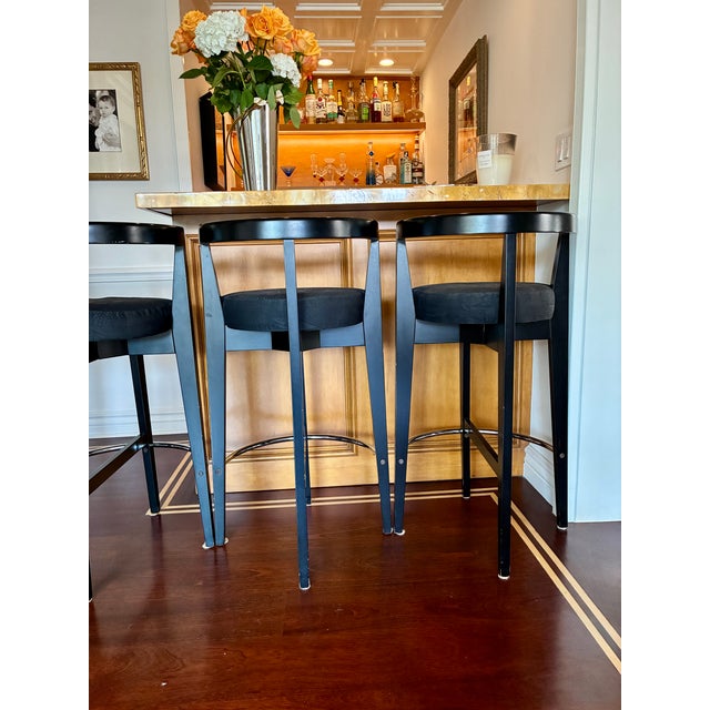 Pace Collection Bar Stools — Set of 3 — Black Lacquer & Chrome For Sale - Image 12 of 12