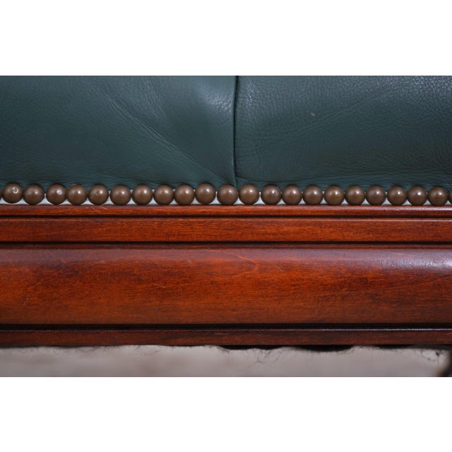 Henredon Mahogany Large Tufted Leather Ottoman For Sale - Image 10 of 14