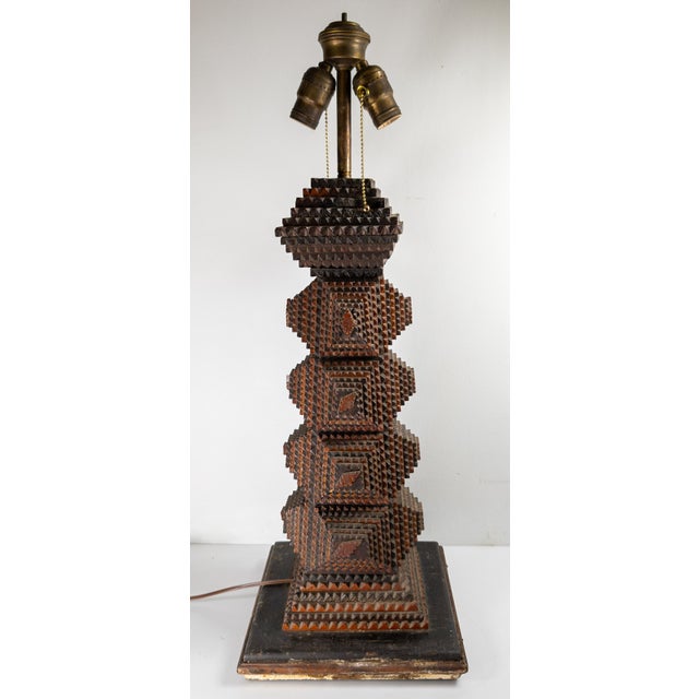 American Early 20th Century American Folk Art Tramp Art Polychrome Table Lamp For Sale - Image 3 of 13