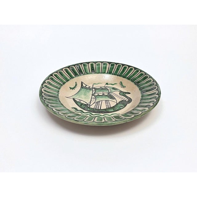 Green Vietri Plates in Green with Fish and Caravels from Avallone Ceramics Factory, 1930s, Set of 4 For Sale - Image 8 of 15