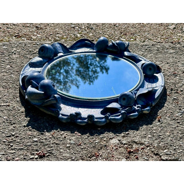 Round Ceramic Wall Mirror with Sculpted Fruit Shapes by Ulli Wittich-Großkurth, Germany, 1970s For Sale - Image 12 of 15
