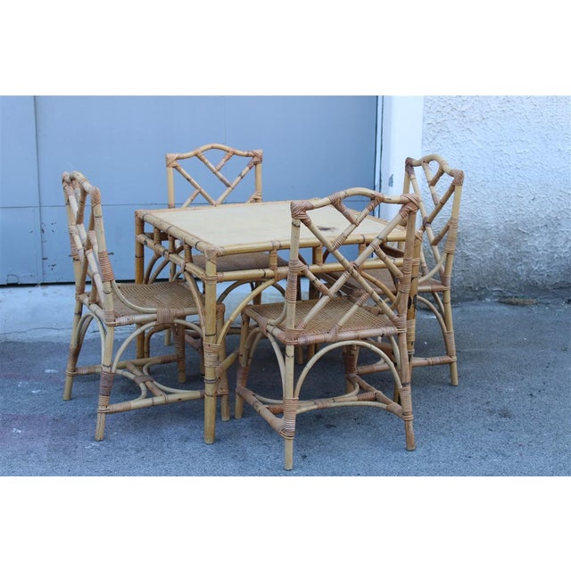 Square Table and Chairs in Bamboo and Vienna Straw from Vivai Del Sud, 1970s, Set of 5 For Sale - Image 13 of 14