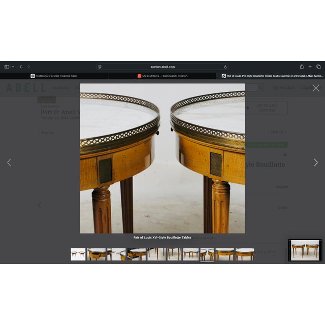 Wood 1940s Pair of Louis XVI Style Bouillotte Tables With Marble Tops & Brass Gallery – Two-Tier Drink Tables For Sale - Image 7 of 10