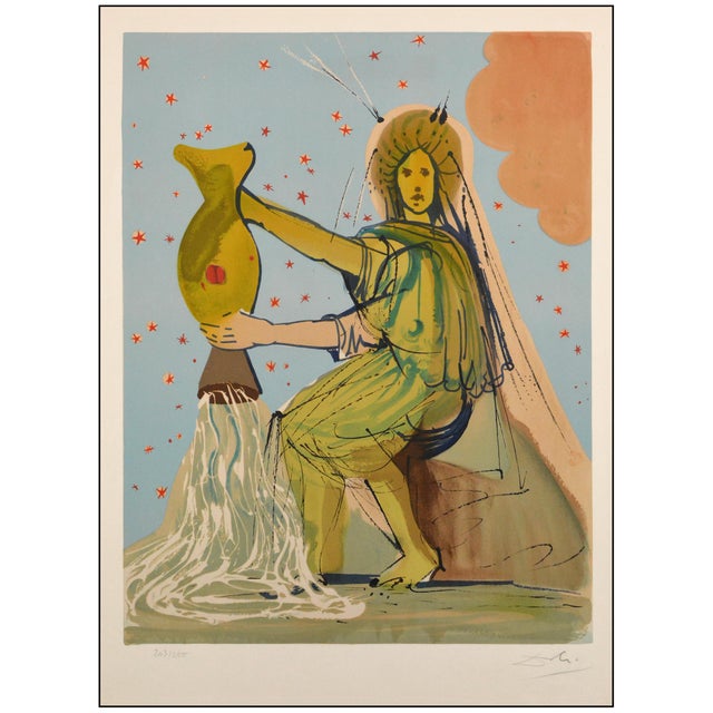Surrealism 1967 Aquarius Surrealism Yellow Lithograph Salvador Dalí For Sale - Image 3 of 6