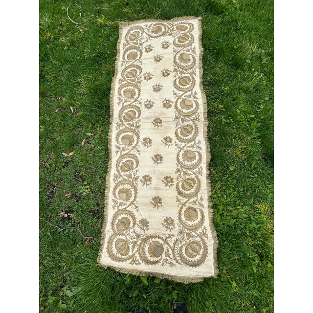 A mid 19th century hand embroidered silk table cover or wall hanging, the piece has been professionally restored and...