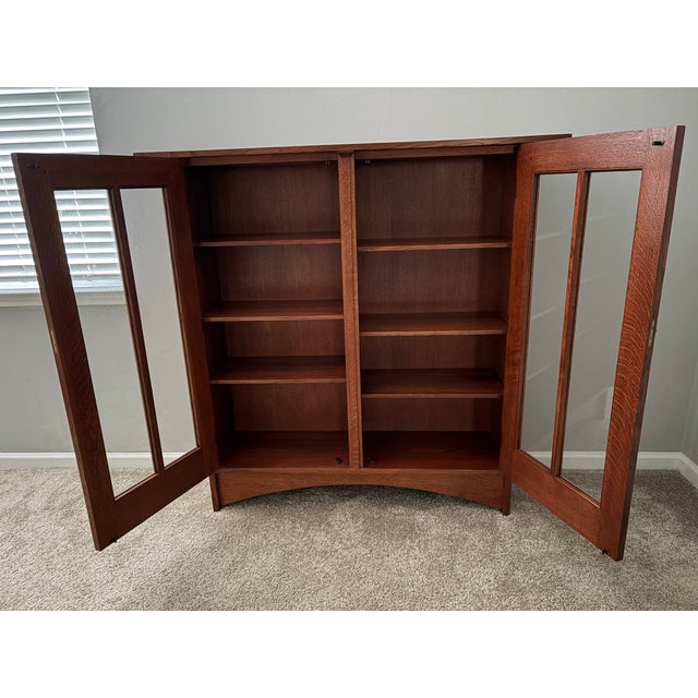Mission Stickley Mission Collection Harvey Ellis Inlaid Oak Bookcase For Sale - Image 3 of 6