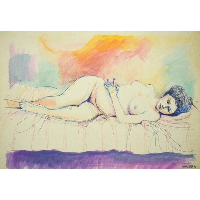 Nude Woman is an original mixed media on cardboard artwork by Leo Guida in the XX century. The state of preservation is...