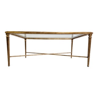 1990s Ethan Allen Heron Rectangular Coffee Table French Regency Gold Gilt Paint For Sale