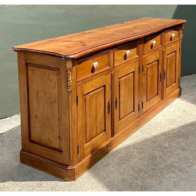 Vintage Carved Knotty Pine Credenza For Sale - Image 9 of 12