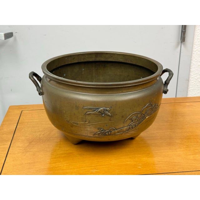 Antique Heavy Brass Cauldron With Oriental Ornamentation For Sale - Image 10 of 12