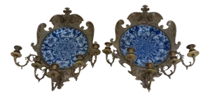 Early 18th Century Delft Charger Wall Sconces - a Pair