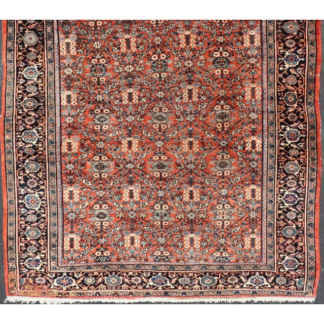 Tribal Antique Sultanabad Rug With Rich Red Field, Allover Design and Navy Blue Border 7'2 X 12'2 For Sale - Image 3 of 15