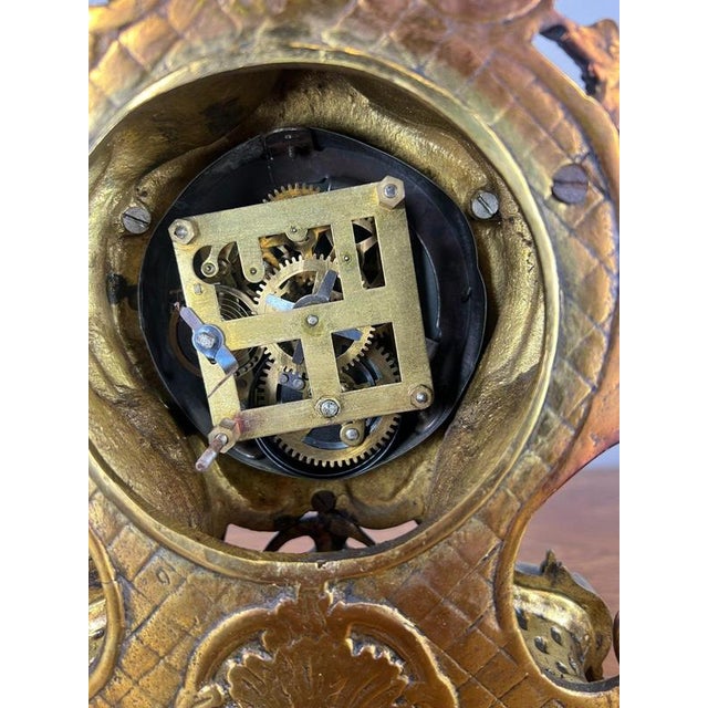 Gold Vintage French Style Brass Decorative Mantel Clock For Sale - Image 8 of 11