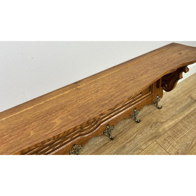 Vintage French Oak Wall Mounted Coat Rack For Sale - Image 6 of 8