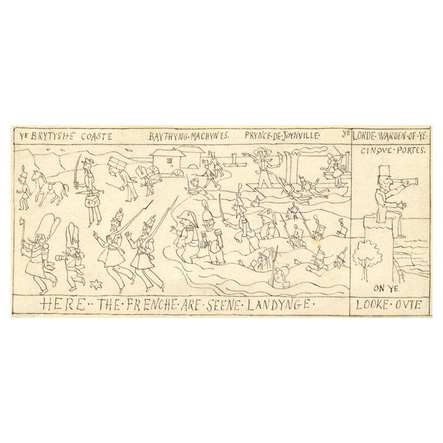 After Richard Doyle, Punch Illustration: Frenche Landynge, 1848, Ink Drawing For Sale