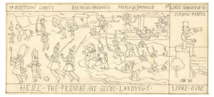 After Richard Doyle, Punch Illustration: Frenche Landynge, 1848, Ink Drawing