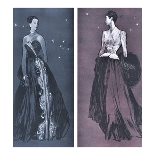 1946 Pair -Vintage Mid-Century Evening Fashion Prints by Gruau For Sale