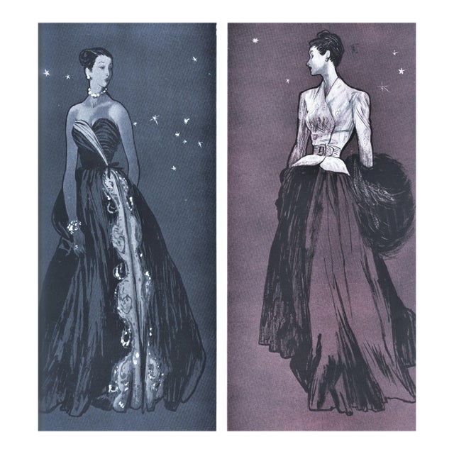 1946 Pair -Vintage Mid-Century Evening Fashion Prints by Gruau For Sale