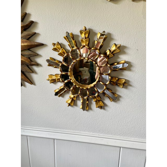 Mid 20th Century 12" French Giltwood Sunburst Mirror With Mirror Inlays For Sale - Image 14 of 17