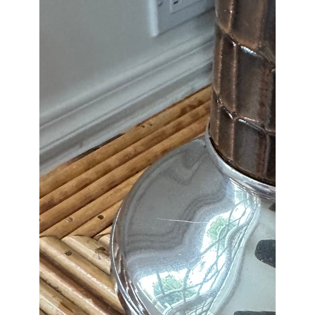 Vintage 8” Leather and Silver Ralph Lauren Style Candleholder For Sale - Image 12 of 18