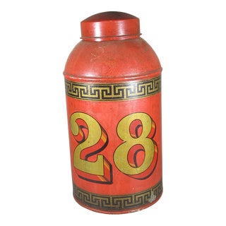 Vintage English Tole Painted Shop Tea Tin For Sale