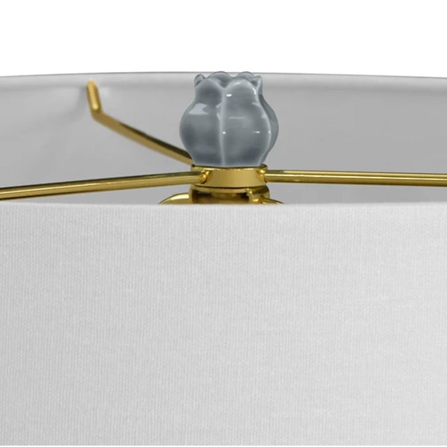 Matthew Izzo Home Mae Gray/Blue Glazed Ceramic Table Lamp With Shade and Ceramic Finial For Sale In New York - Image 6 of 7