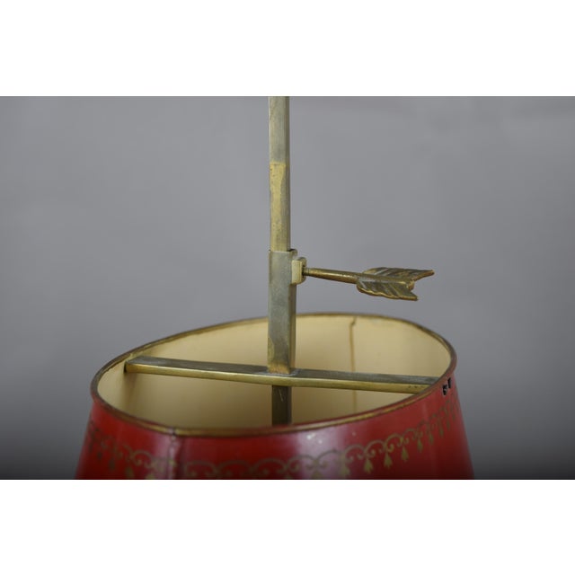 Brass Bouillotte Table Lamp with Red Tole Shade, 1950s For Sale - Image 12 of 15
