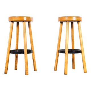 French Tall Blonde Bar Stools, 1960s, Set of 2 For Sale