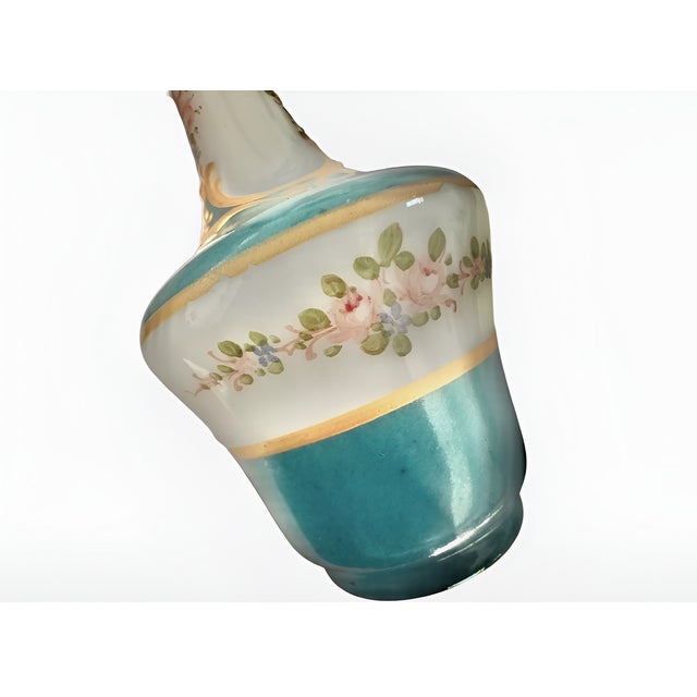 Antique French Opaline Glass Bud Vase With Gilt Lip, Bows & Flowers, 1900, Paris For Sale - Image 4 of 11