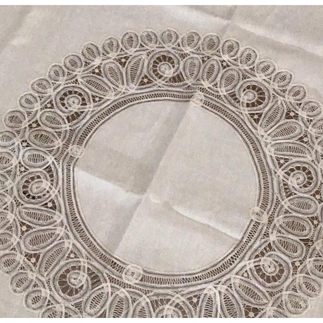 Traditional Vintage Belgium Handmade Lace Tablecloth With 6 Napkins– Real Lace Brussels – 70” With Provenance Included For Sale - Image 3 of 14