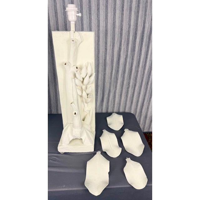 1990s Hand Carved Wood Banana Plant Lamps Finished in White Plaster - A Pair For Sale - Image 13 of 14
