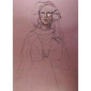 1980's Portrait in Purple Pastel Drawing For Sale